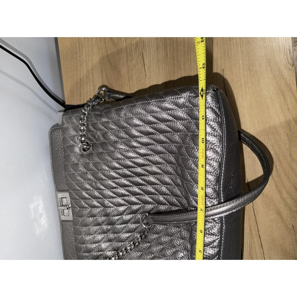 Karl‎ Lagerfeld Paris Quilted Leather Tote Silver Chain Shoulder Bag P